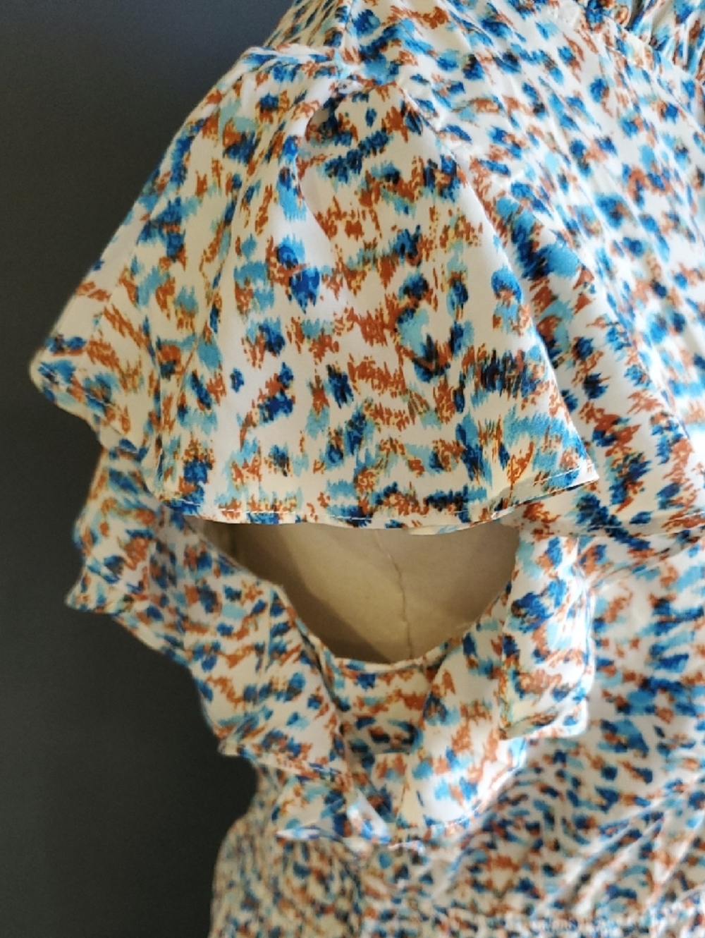 Glamour Blue and Cream Ruffle Sleeve Maxi Dress - Picture 6 of 13
